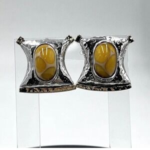 Dian Malouf Yellow Giraffe Chalcedony Sterling 925 14K Gold Clip-On Earrings